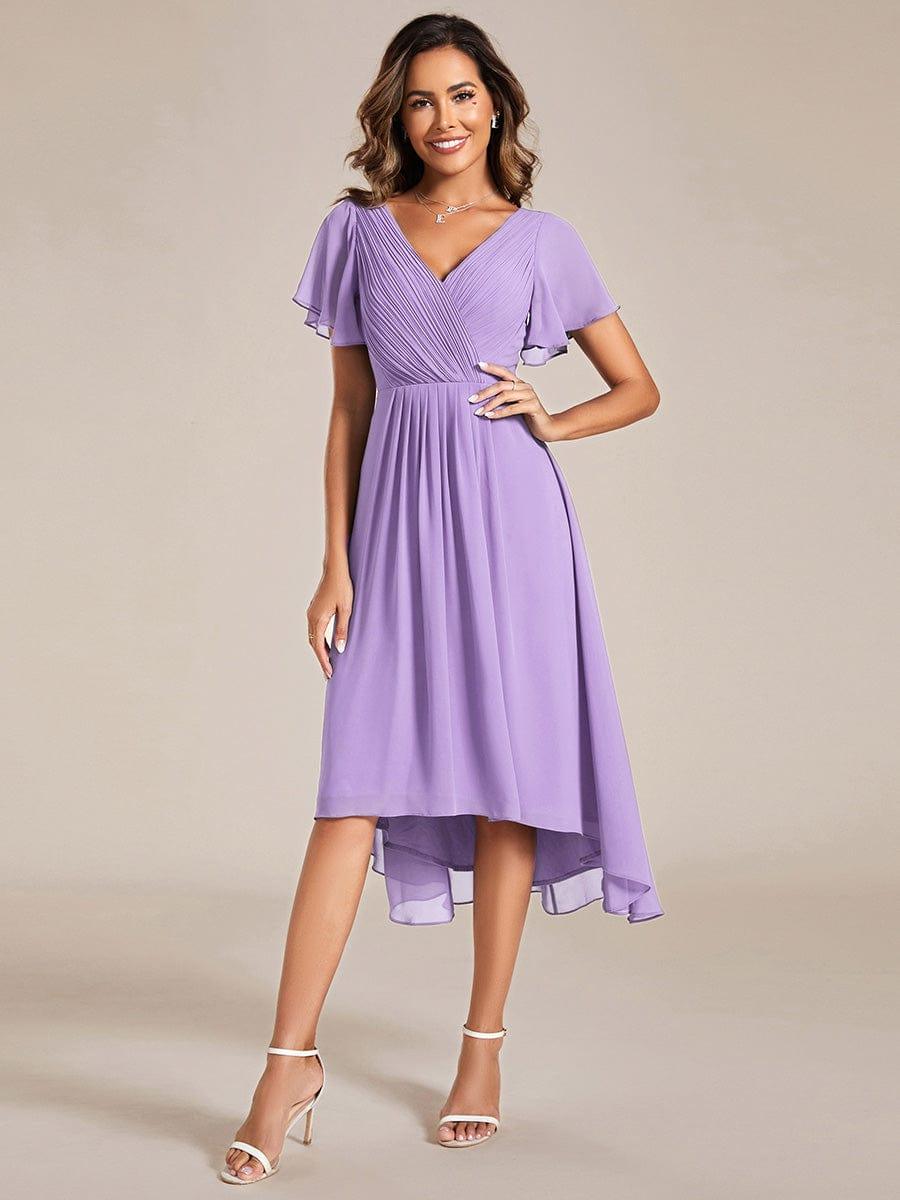 Funkelndes Abendkleid in A-Linie mit Empire-Taille und langen ?rmeln #farbe_Violett