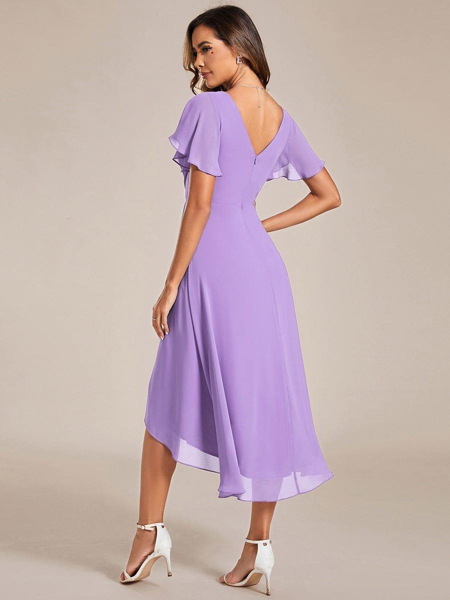 Funkelndes Abendkleid in A-Linie mit Empire-Taille und langen ?rmeln #farbe_Violett