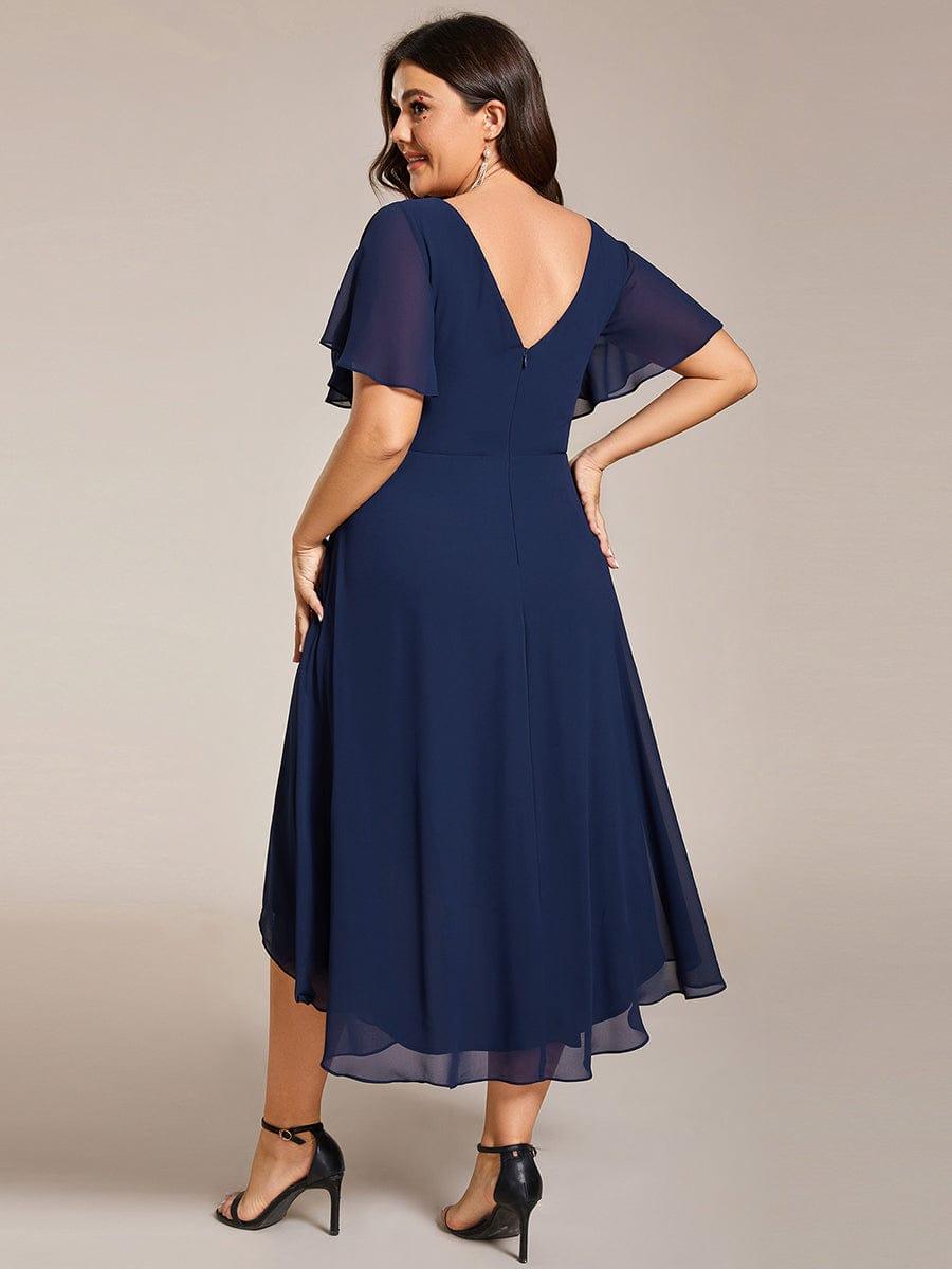 Funkelndes Abendkleid in A-Linie mit Empire-Taille und langen ?rmeln #farbe_Navy Blau