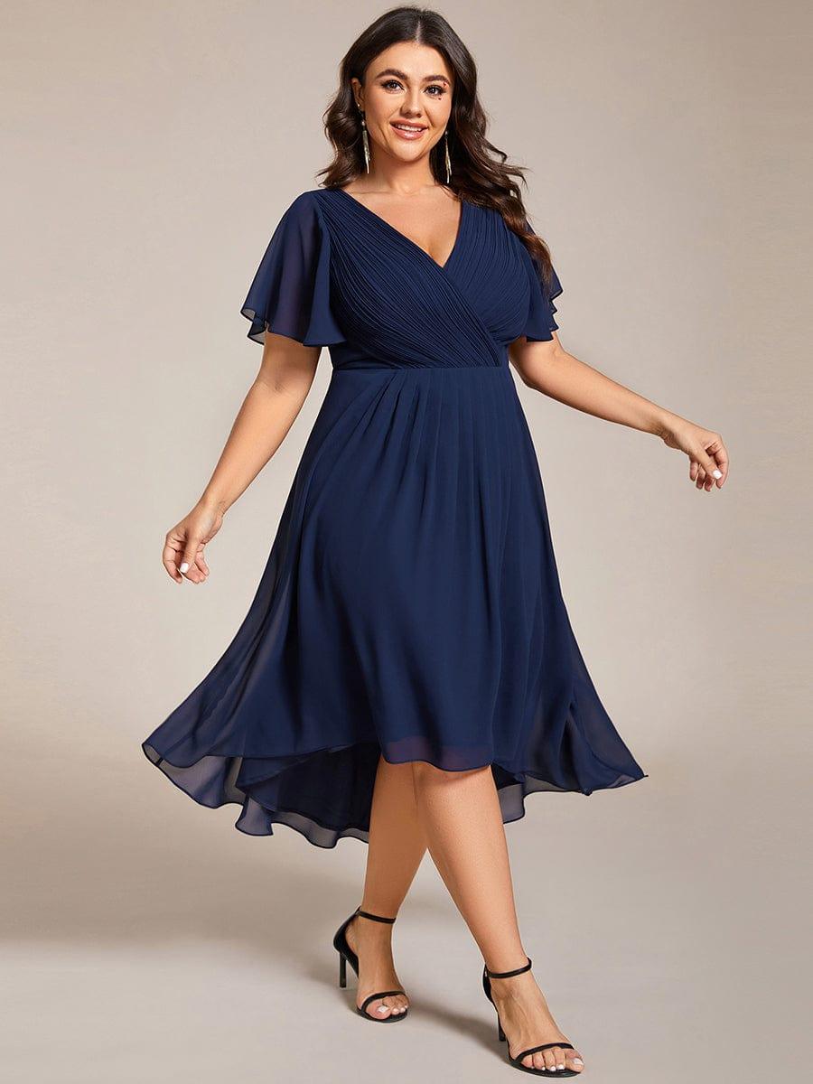Funkelndes Abendkleid in A-Linie mit Empire-Taille und langen ?rmeln #farbe_Navy Blau