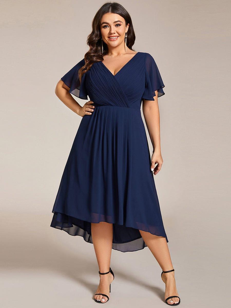 Funkelndes Abendkleid in A-Linie mit Empire-Taille und langen ?rmeln #farbe_Navy Blau
