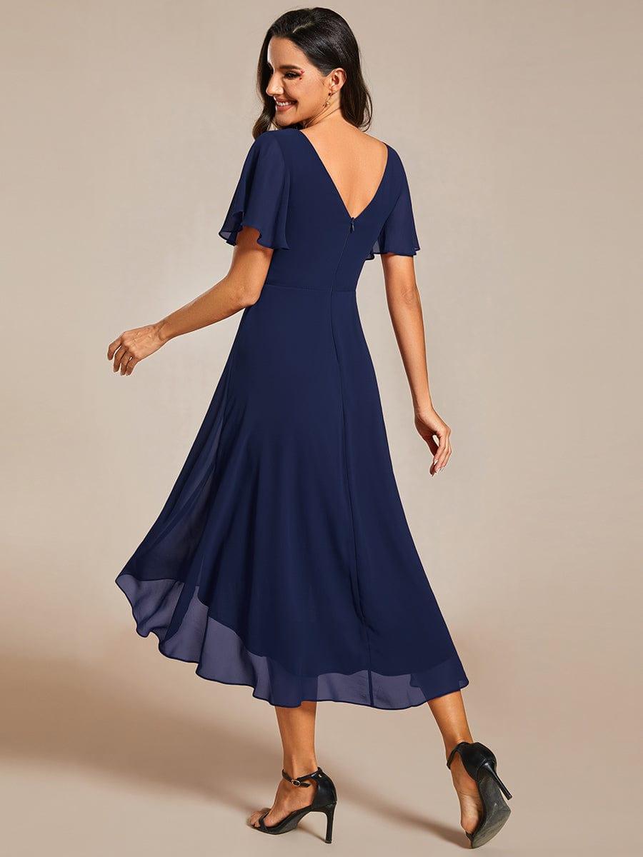 Funkelndes Abendkleid in A-Linie mit Empire-Taille und langen ?rmeln #farbe_Navy Blau