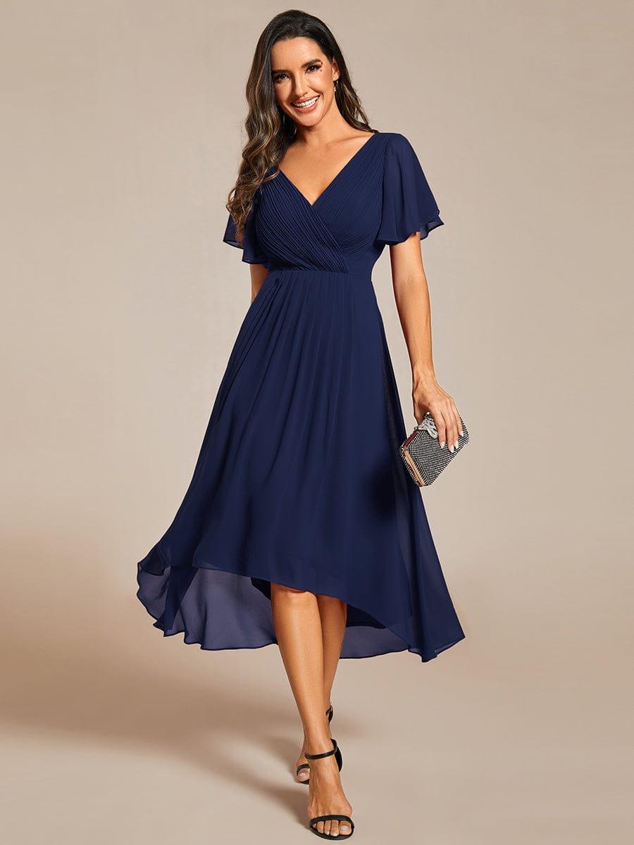 Funkelndes Abendkleid in A-Linie mit Empire-Taille und langen ?rmeln #farbe_Navy Blau