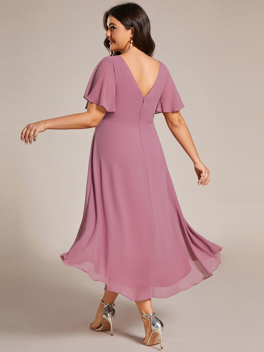 Funkelndes Abendkleid in A-Linie mit Empire-Taille und langen ?rmeln #farbe_Orchideenviolett