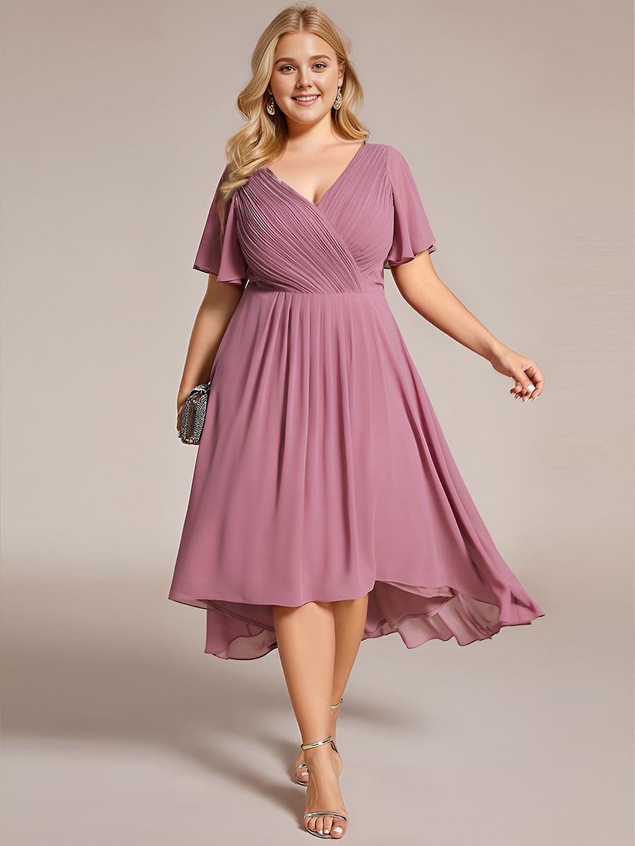 Funkelndes Abendkleid in A-Linie mit Empire-Taille und langen ?rmeln #farbe_Orchideenviolett