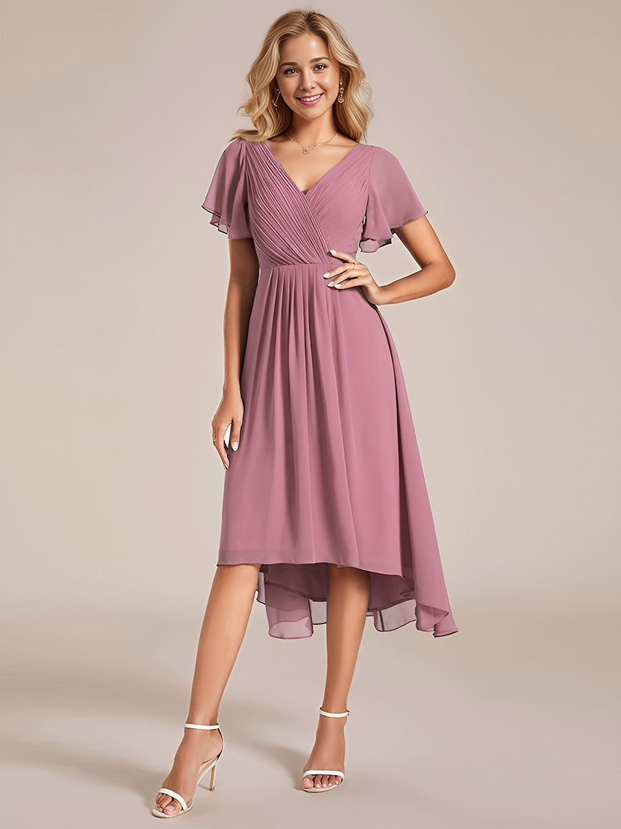 Funkelndes Abendkleid in A-Linie mit Empire-Taille und langen ?rmeln #farbe_Orchideenviolett