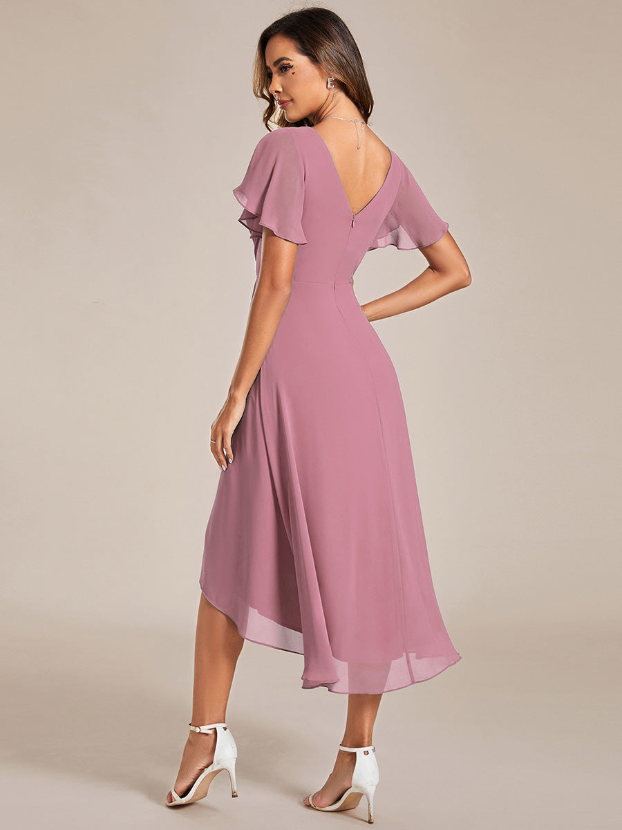 Funkelndes Abendkleid in A-Linie mit Empire-Taille und langen ?rmeln #farbe_Orchideenviolett
