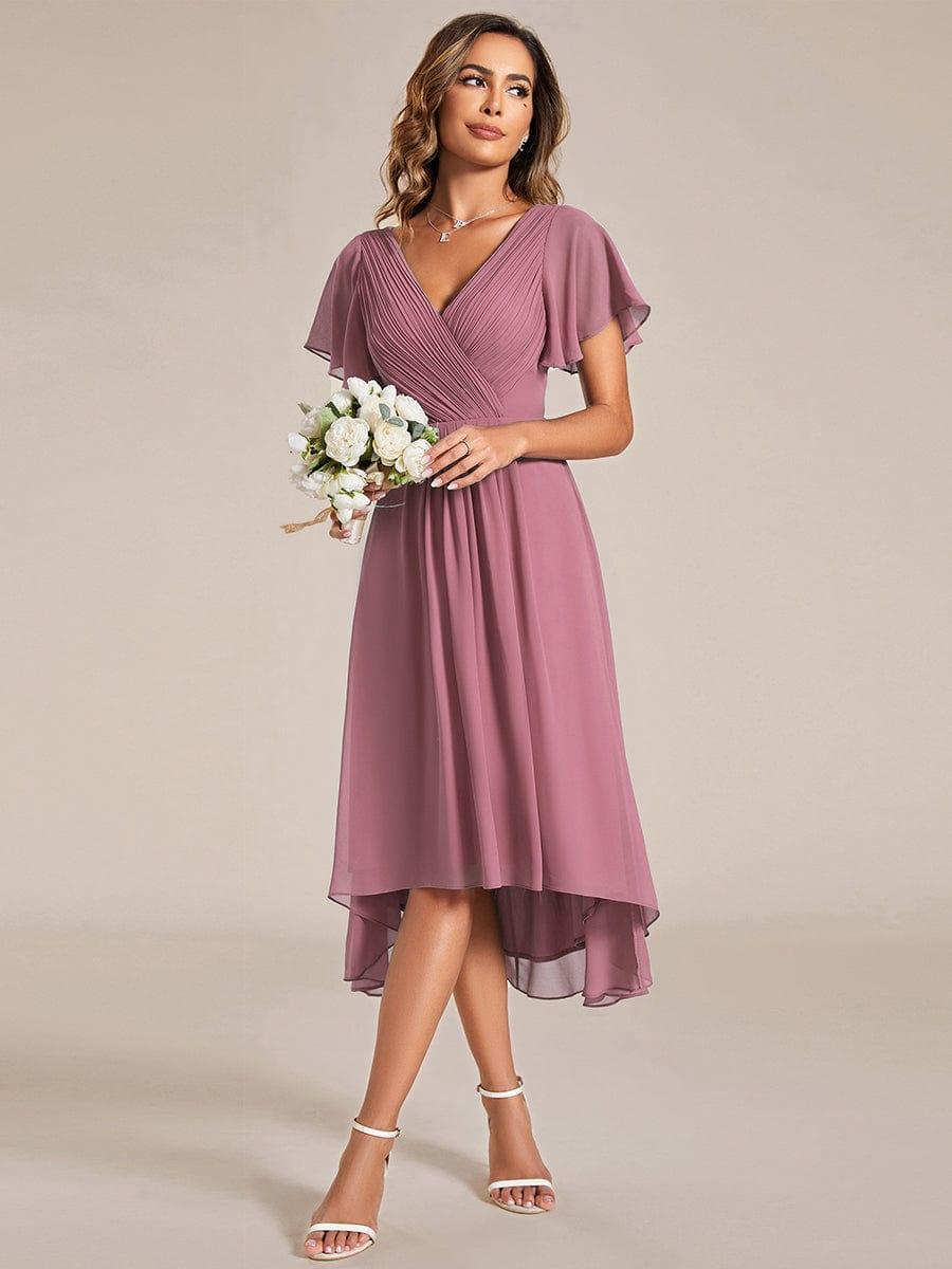 Funkelndes Abendkleid in A-Linie mit Empire-Taille und langen ?rmeln #farbe_Orchid