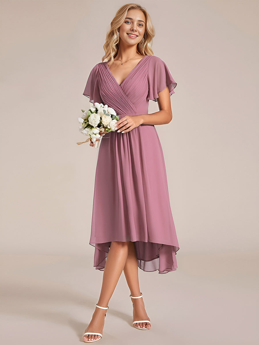 Funkelndes Abendkleid in A-Linie mit Empire-Taille und langen ?rmeln #farbe_Orchideenviolett