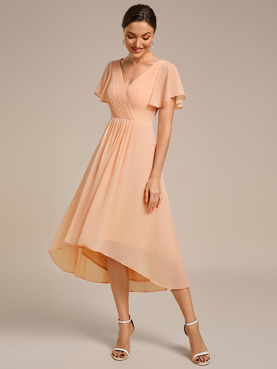 Funkelndes Abendkleid in A-Linie mit Empire-Taille und langen ?rmeln #farbe_Pfirsich