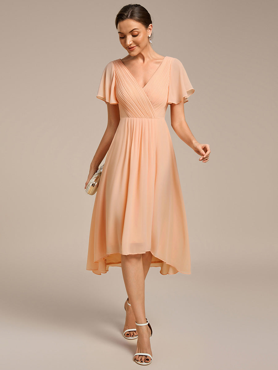 Funkelndes Abendkleid in A-Linie mit Empire-Taille und langen ?rmeln #farbe_Pfirsich