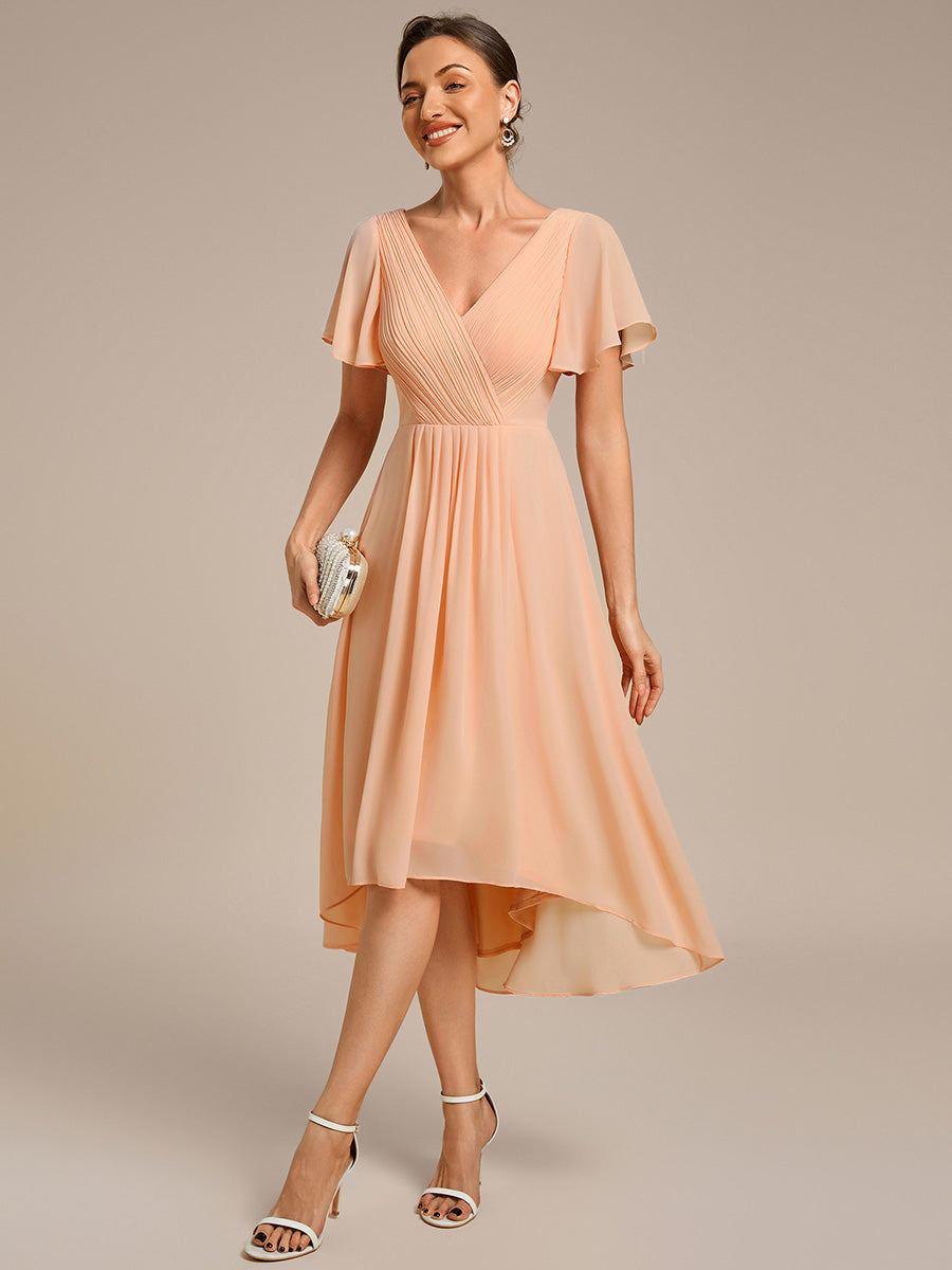 Funkelndes Abendkleid in A-Linie mit Empire-Taille und langen ?rmeln #farbe_Pfirsich