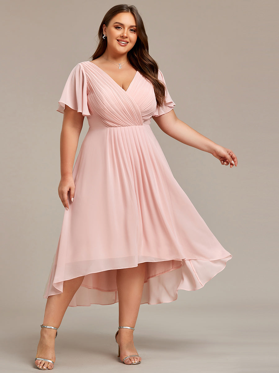 Funkelndes Abendkleid in A-Linie mit Empire-Taille und langen ?rmeln #farbe_Pink