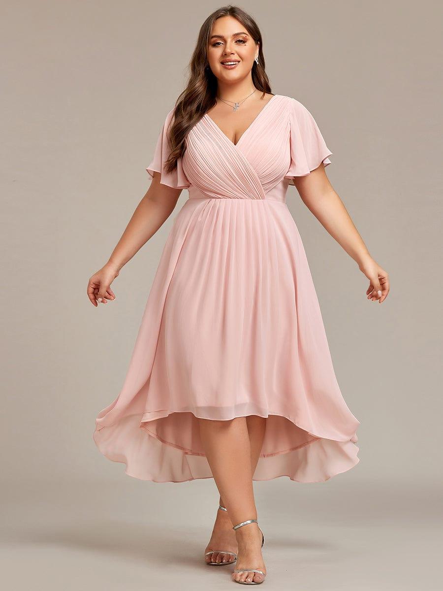 Funkelndes Abendkleid in A-Linie mit Empire-Taille und langen ?rmeln #farbe_Rosa