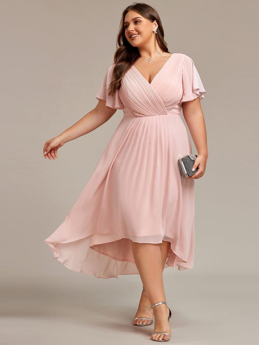 Funkelndes Abendkleid in A-Linie mit Empire-Taille und langen ?rmeln #farbe_Rosa