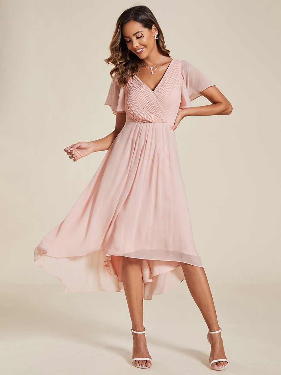 Funkelndes Abendkleid in A-Linie mit Empire-Taille und langen ?rmeln #farbe_Pink