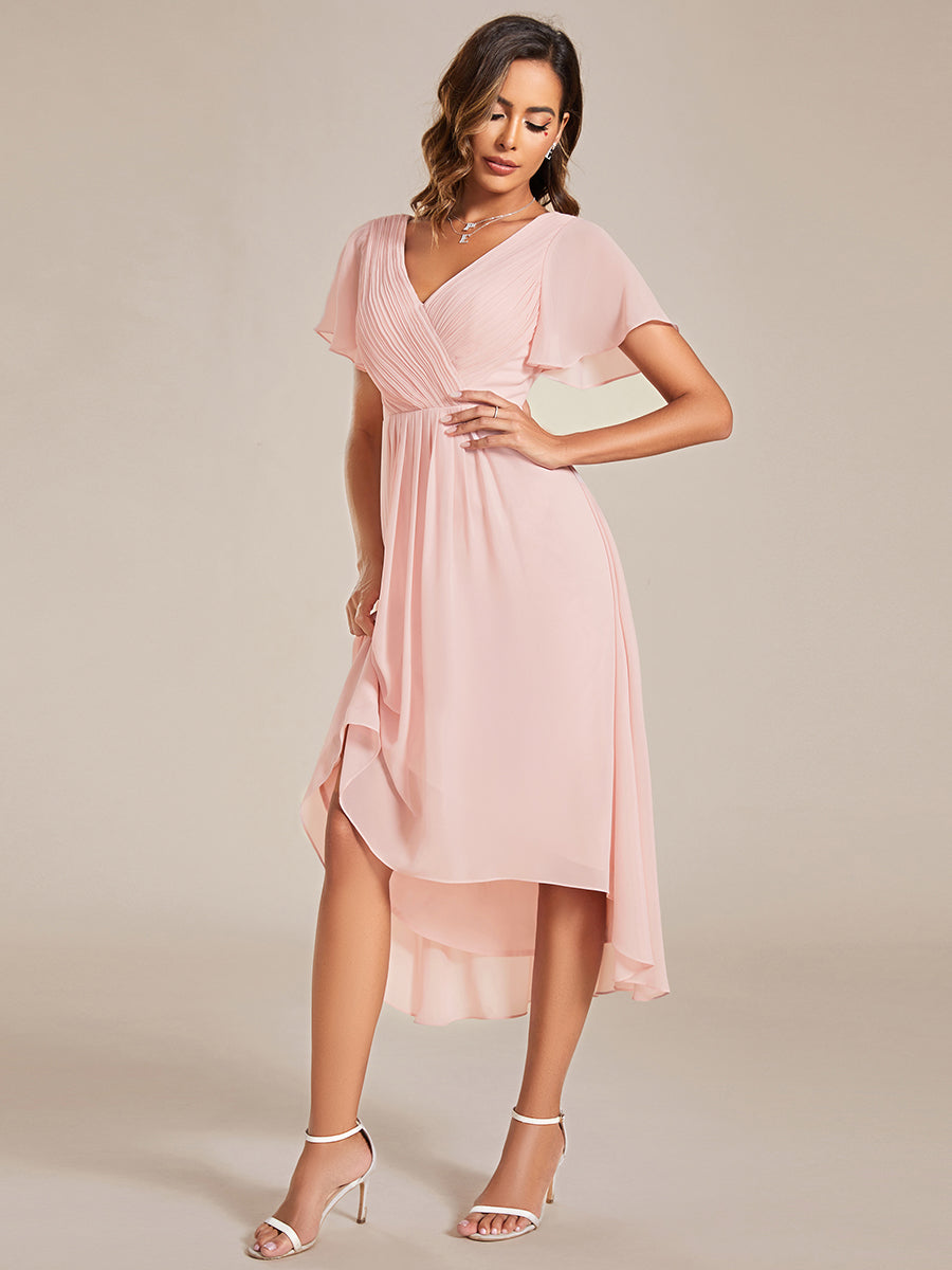 Funkelndes Abendkleid in A-Linie mit Empire-Taille und langen ?rmeln #farbe_Pink