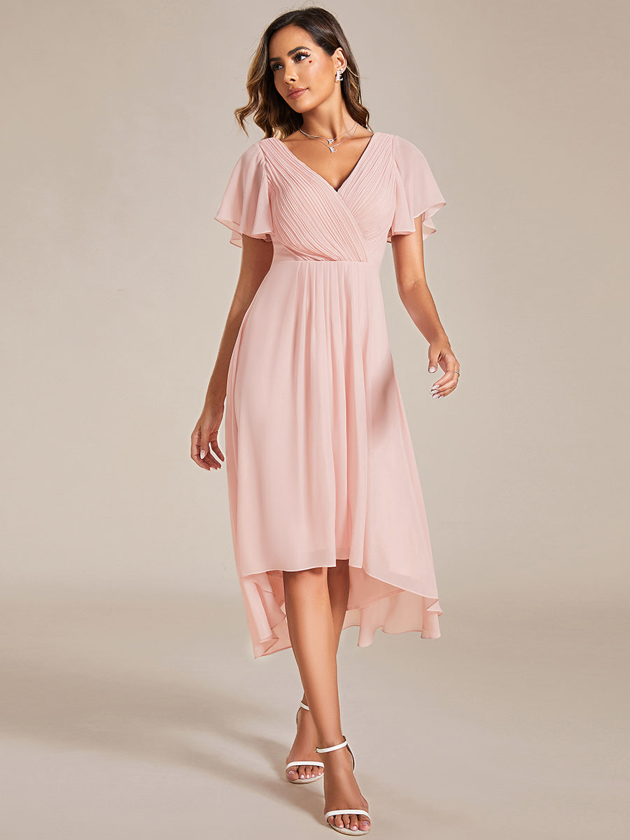 Funkelndes Abendkleid in A-Linie mit Empire-Taille und langen ?rmeln #farbe_Pink