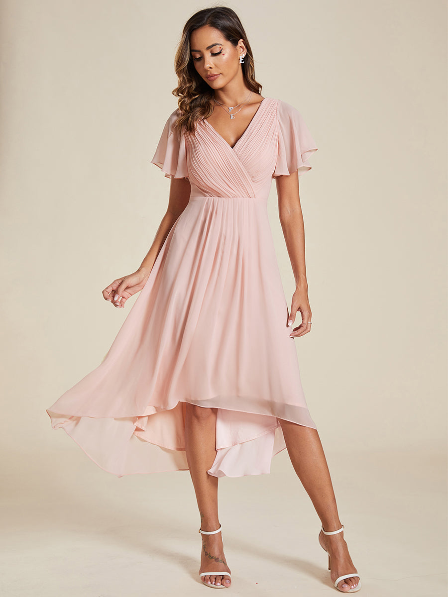 Funkelndes Abendkleid in A-Linie mit Empire-Taille und langen ?rmeln #farbe_Pink