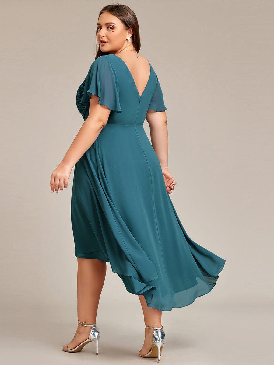 Funkelndes Abendkleid in A-Linie mit Empire-Taille und langen ?rmeln #farbe_Teal