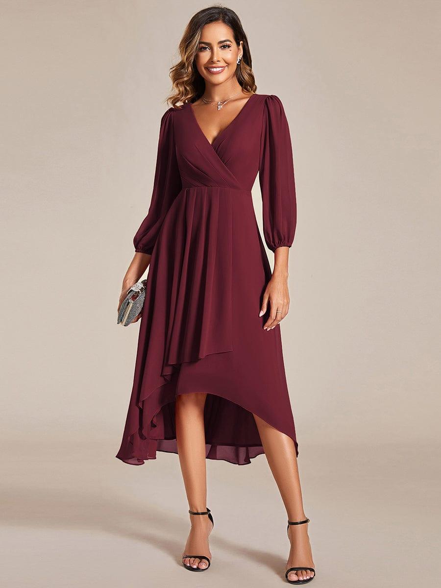 Robe d'invit¨¦ de mariage trap¨¨ze en mousseline fluide ¨¤ encolure ronde et longueur au genou #farbe_Burgundy Robe d'invit¨¦ de mariage trap¨¨ze en mousseline fluide ¨¤ encolure ronde et longueur au genou #farbe_Burgundy