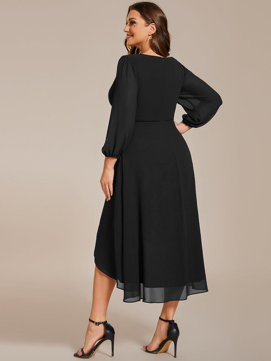 Robe d'invit¨¦ de mariage trap¨¨ze en mousseline fluide ¨¤ encolure ronde et longueur au genou #farbe_Schwarz Robe d'invit¨¦ de mariage trap¨¨ze en mousseline fluide ¨¤ encolure ronde et longueur au genou #farbe_Schwarz