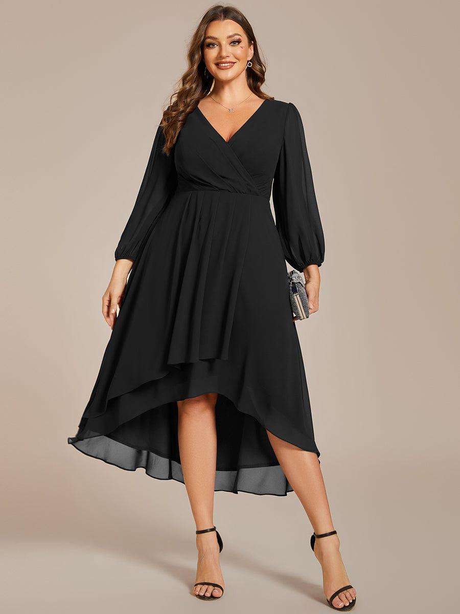 Robe d'invit¨¦ de mariage trap¨¨ze en mousseline fluide ¨¤ encolure ronde et longueur au genou #farbe_Schwarz Robe d'invit¨¦ de mariage trap¨¨ze en mousseline fluide ¨¤ encolure ronde et longueur au genou #farbe_Schwarz