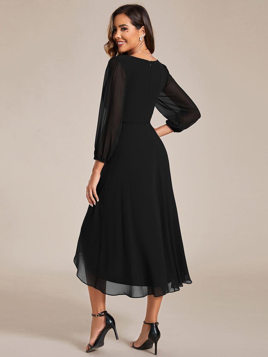 Robe d'invit¨¦ de mariage trap¨¨ze en mousseline fluide ¨¤ encolure ronde et longueur au genou #farbe_Schwarz Robe d'invit¨¦ de mariage trap¨¨ze en mousseline fluide ¨¤ encolure ronde et longueur au genou #farbe_Schwarz