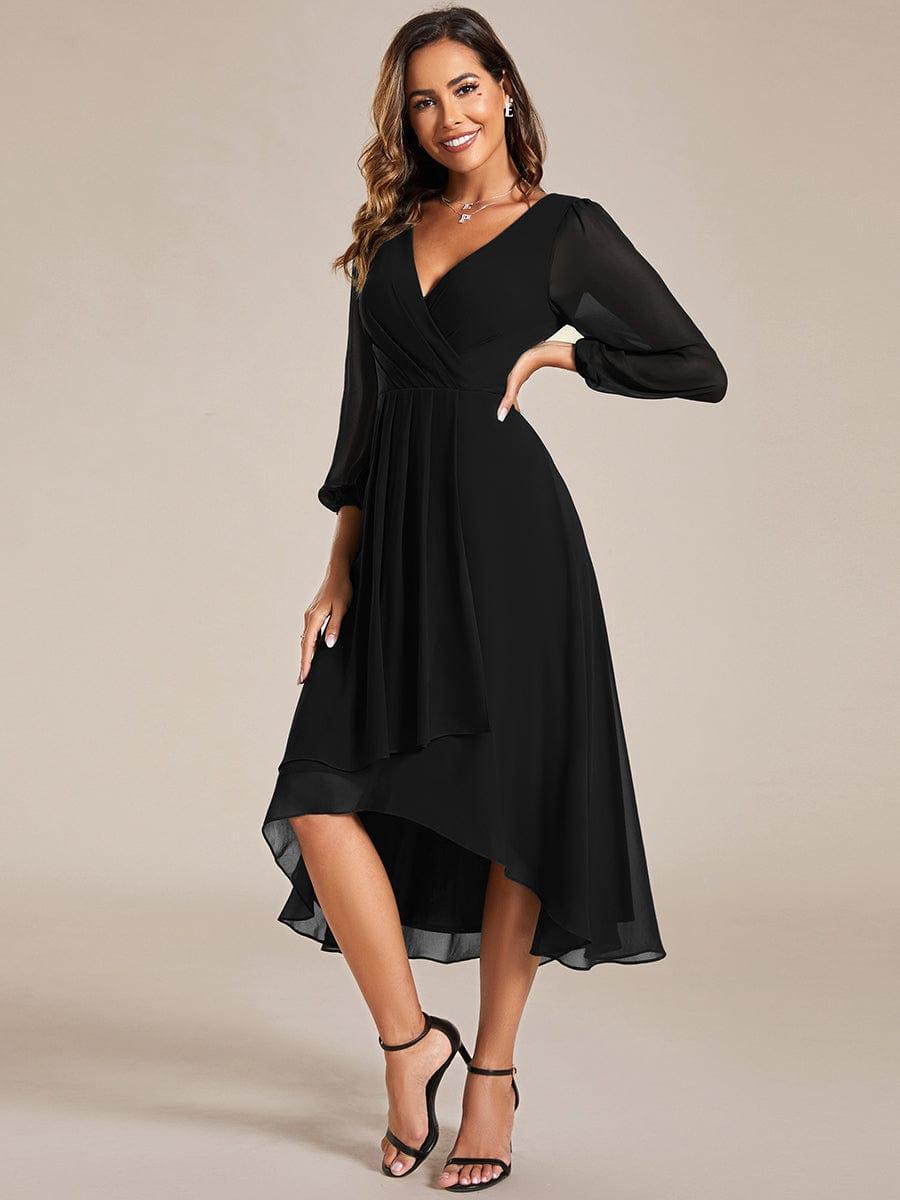 Robe d'invit¨¦ de mariage trap¨¨ze en mousseline fluide ¨¤ encolure ronde et longueur au genou #farbe_Schwarz Robe d'invit¨¦ de mariage trap¨¨ze en mousseline fluide ¨¤ encolure ronde et longueur au genou #farbe_Schwarz