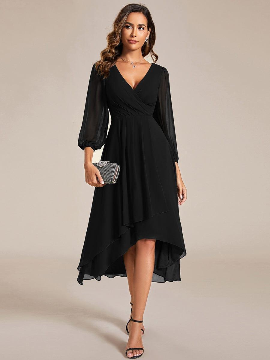 Robe d'invit¨¦ de mariage trap¨¨ze en mousseline fluide ¨¤ encolure ronde et longueur au genou #farbe_Schwarz Robe d'invit¨¦ de mariage trap¨¨ze en mousseline fluide ¨¤ encolure ronde et longueur au genou #farbe_Schwarz