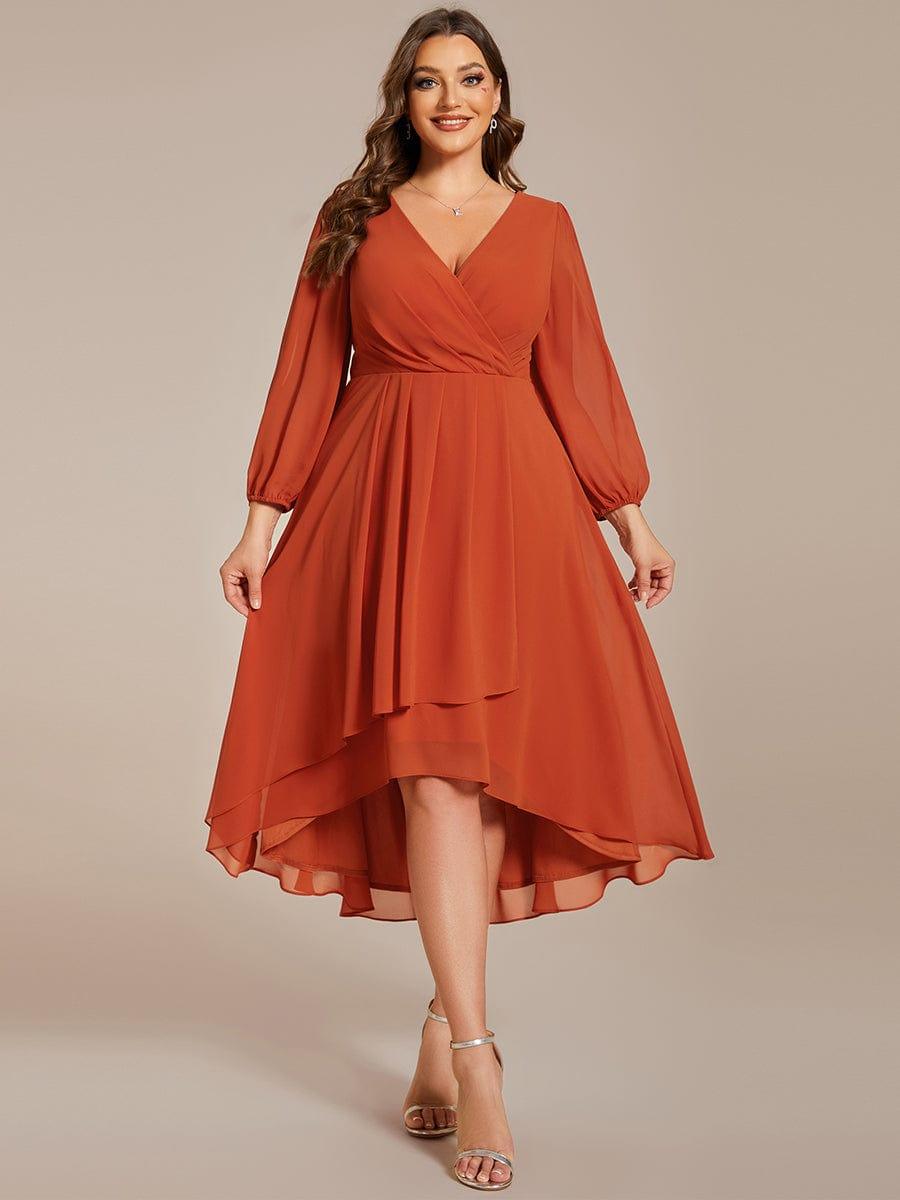 Robe d'invit¨¦ de mariage trap¨¨ze en mousseline fluide ¨¤ encolure ronde et longueur au genou #farbe_Gebrannte Orange Robe d'invit¨¦ de mariage trap¨¨ze en mousseline fluide ¨¤ encolure ronde et longueur au genou #farbe_Gebrannte Orange