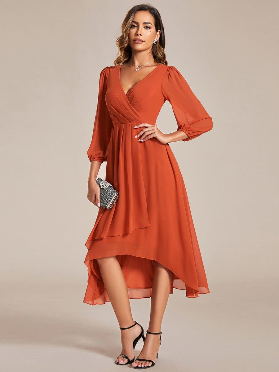 Robe d'invit¨¦ de mariage trap¨¨ze en mousseline fluide ¨¤ encolure ronde et longueur au genou #farbe_Gebrannte Orange Robe d'invit¨¦ de mariage trap¨¨ze en mousseline fluide ¨¤ encolure ronde et longueur au genou #farbe_Gebrannte Orange