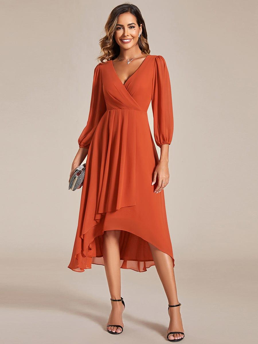 Robe d'invit¨¦ de mariage trap¨¨ze en mousseline fluide ¨¤ encolure ronde et longueur au genou #farbe_Gebrannte Orange Robe d'invit¨¦ de mariage trap¨¨ze en mousseline fluide ¨¤ encolure ronde et longueur au genou #farbe_Gebrannte Orange