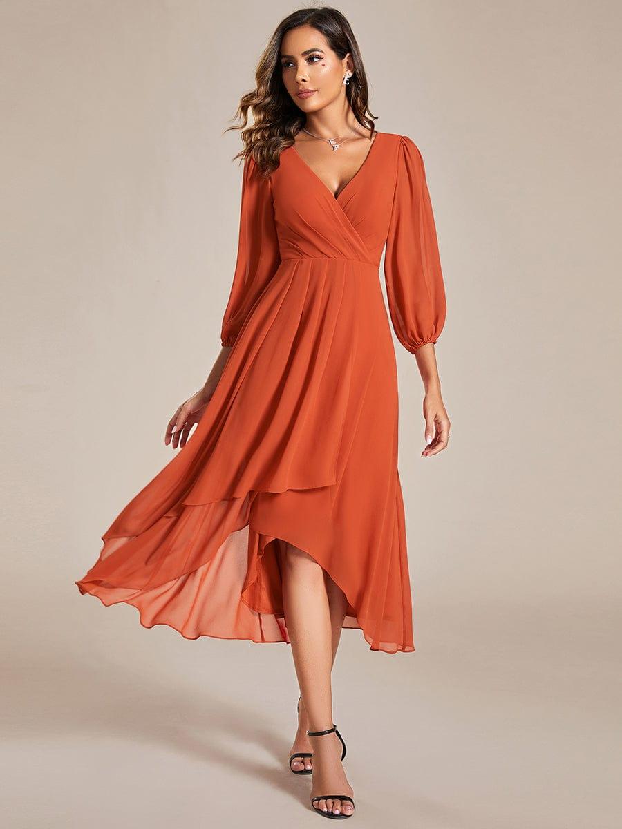 Robe d'invit¨¦ de mariage trap¨¨ze en mousseline fluide ¨¤ encolure ronde et longueur au genou #farbe_Gebrannte Orange Robe d'invit¨¦ de mariage trap¨¨ze en mousseline fluide ¨¤ encolure ronde et longueur au genou #farbe_Gebrannte Orange