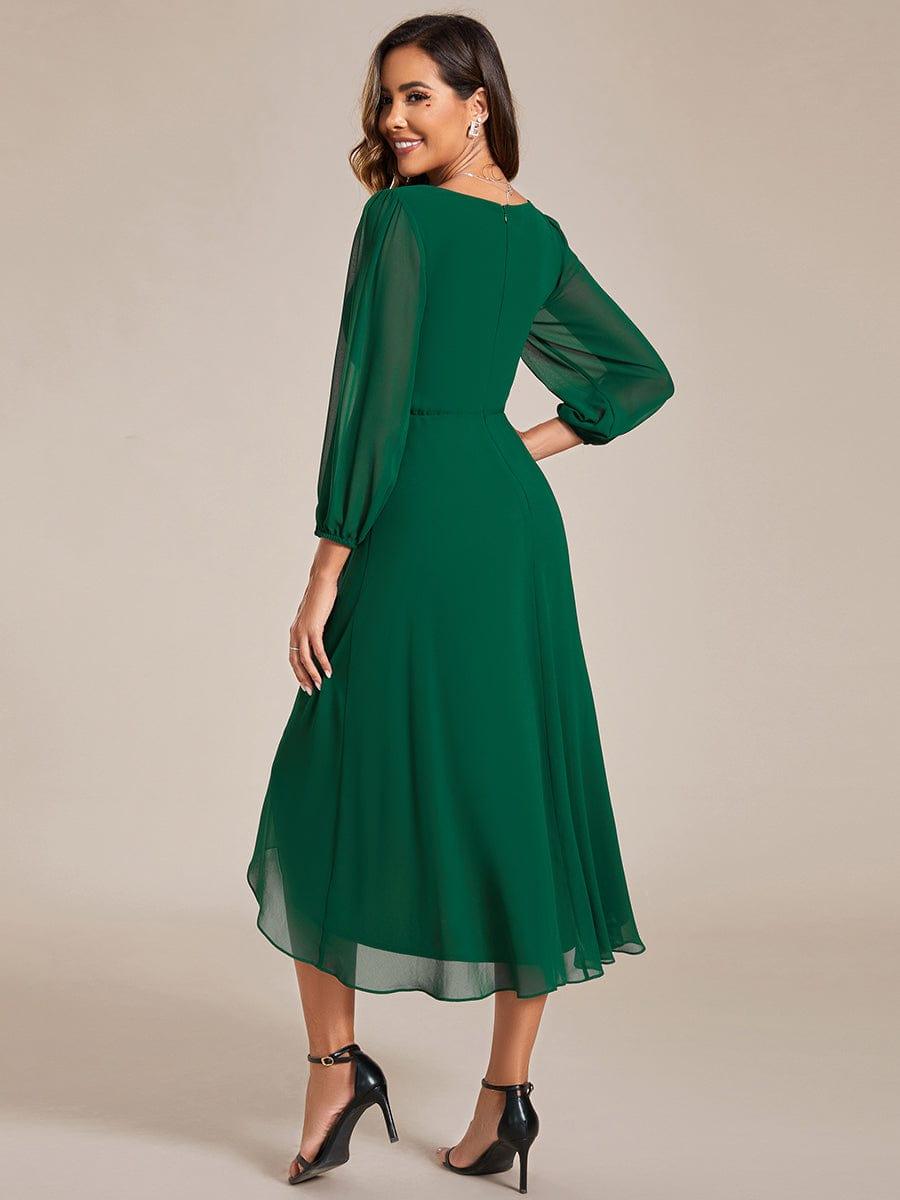Robe d'invit¨¦ de mariage trap¨¨ze en mousseline fluide ¨¤ encolure ronde et longueur au genou #farbe_Dunkel Gruen Robe d'invit¨¦ de mariage trap¨¨ze en mousseline fluide ¨¤ encolure ronde et longueur au genou #farbe_Dunkel Gruen