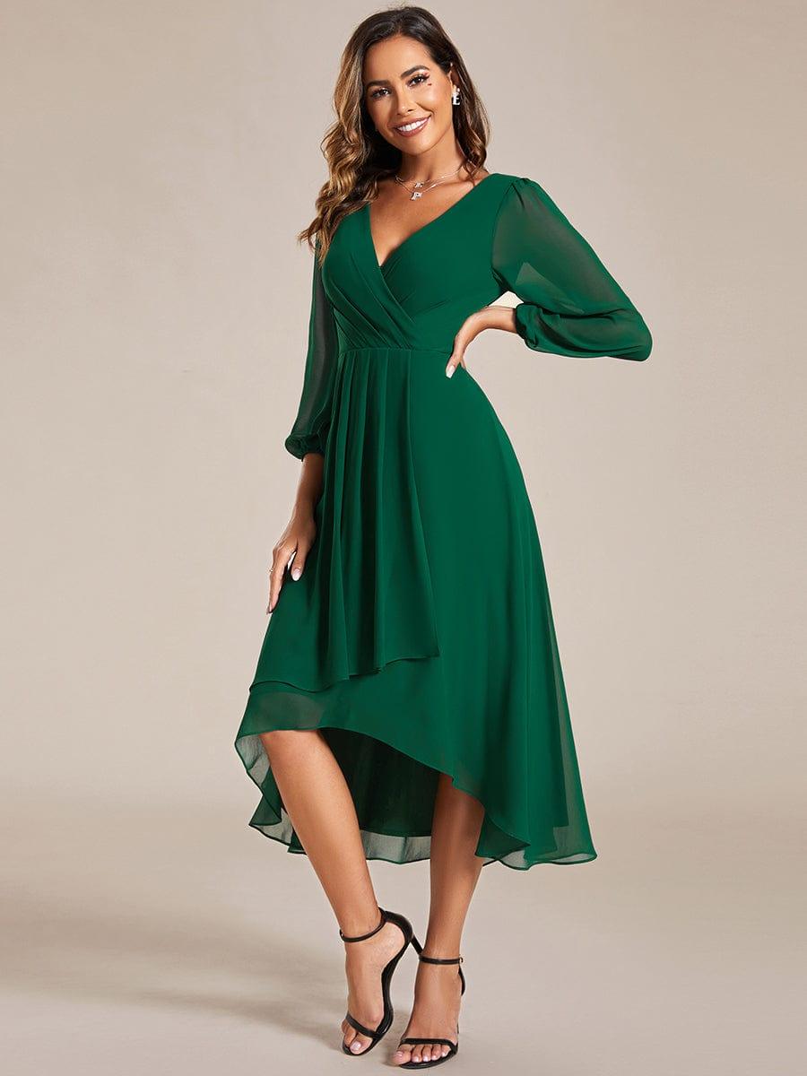 Robe d'invit¨¦ de mariage trap¨¨ze en mousseline fluide ¨¤ encolure ronde et longueur au genou #farbe_Dunkel Gruen Robe d'invit¨¦ de mariage trap¨¨ze en mousseline fluide ¨¤ encolure ronde et longueur au genou #farbe_Dunkel Gruen