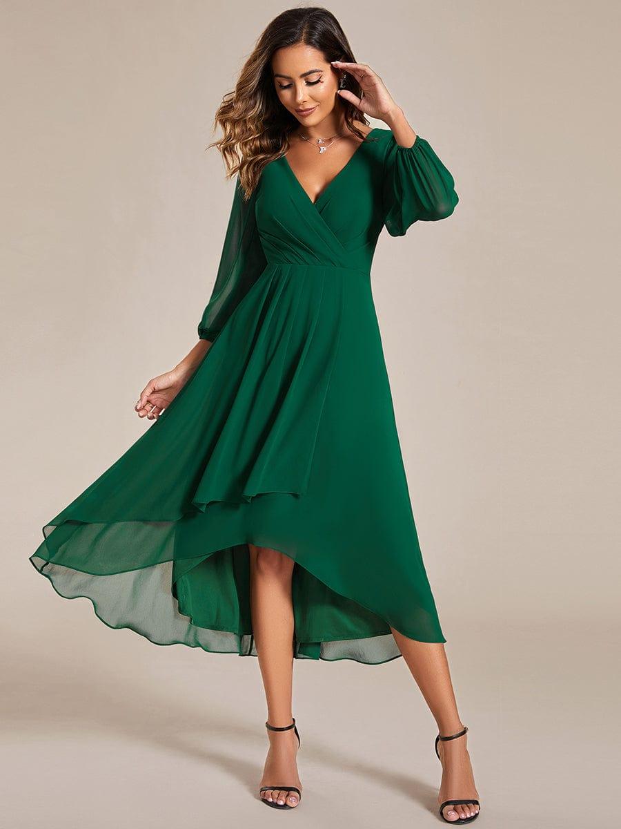Robe d'invit¨¦ de mariage trap¨¨ze en mousseline fluide ¨¤ encolure ronde et longueur au genou #farbe_Dunkel Gruen Robe d'invit¨¦ de mariage trap¨¨ze en mousseline fluide ¨¤ encolure ronde et longueur au genou #farbe_Dunkel Gruen
