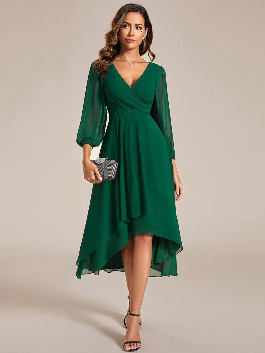 Robe d'invit¨¦ de mariage trap¨¨ze en mousseline fluide ¨¤ encolure ronde et longueur au genou #farbe_Dunkel Gruen Robe d'invit¨¦ de mariage trap¨¨ze en mousseline fluide ¨¤ encolure ronde et longueur au genou #farbe_Dunkel Gruen