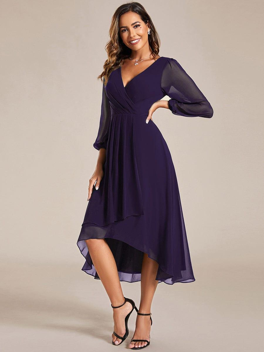 Robe d'invit¨¦ de mariage trap¨¨ze en mousseline fluide ¨¤ encolure ronde et longueur au genou #farbe_Dunkel Violett Robe d'invit¨¦ de mariage trap¨¨ze en mousseline fluide ¨¤ encolure ronde et longueur au genou #farbe_Dunkel Violett