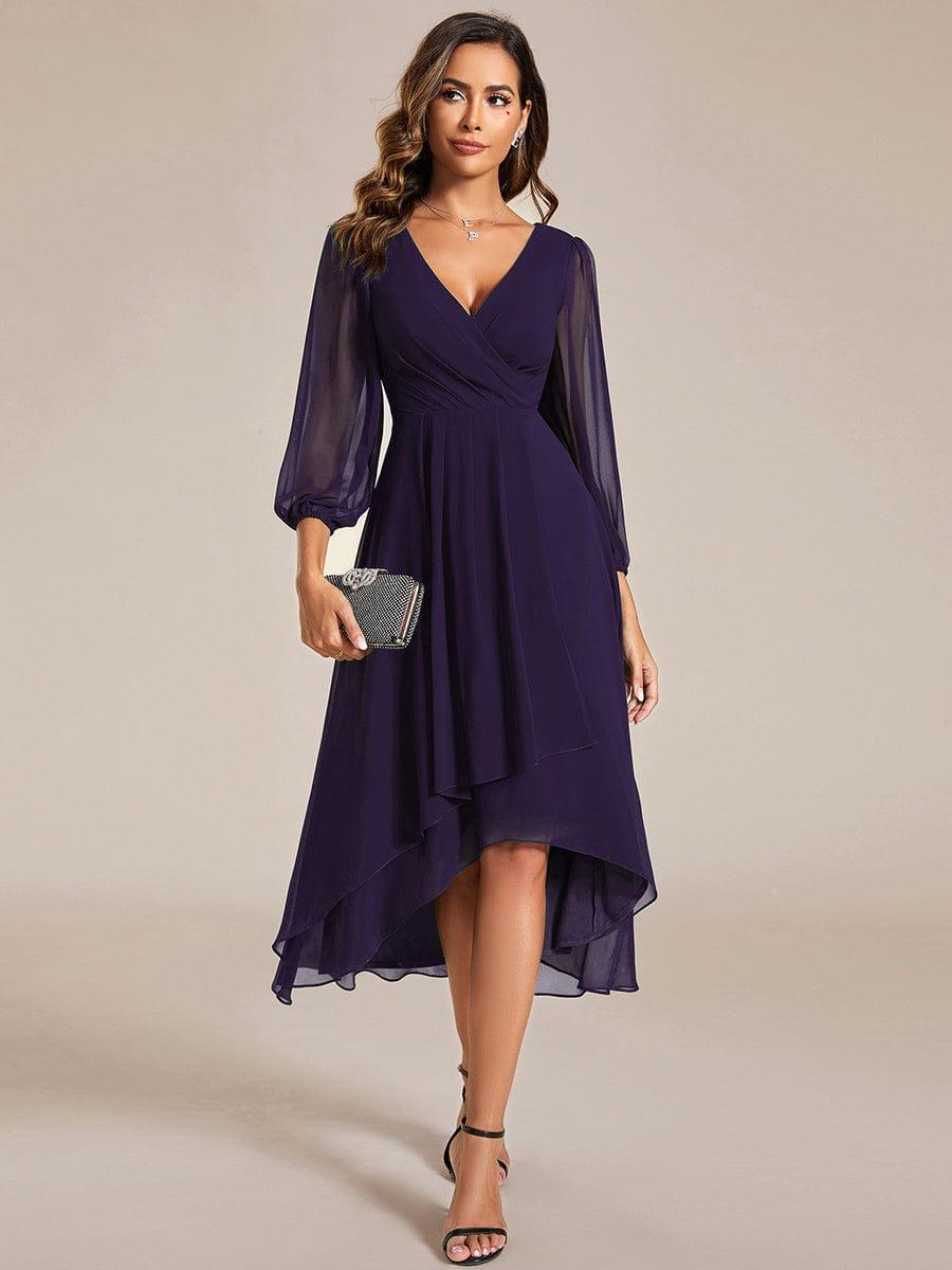 Robe d'invit¨¦ de mariage trap¨¨ze en mousseline fluide ¨¤ encolure ronde et longueur au genou #farbe_Dunkel Violett Robe d'invit¨¦ de mariage trap¨¨ze en mousseline fluide ¨¤ encolure ronde et longueur au genou #farbe_Dunkel Violett