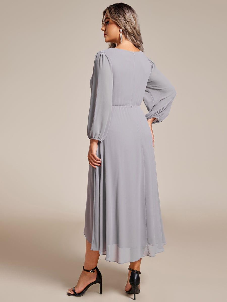 Glitzerndes A-Linien-Abendkleid mit Empire-Taille und langen Laternen?rmeln #farbe_Grau Glitzerndes A-Linien-Abendkleid mit Empire-Taille und langen Laternen?rmeln #farbe_Grau