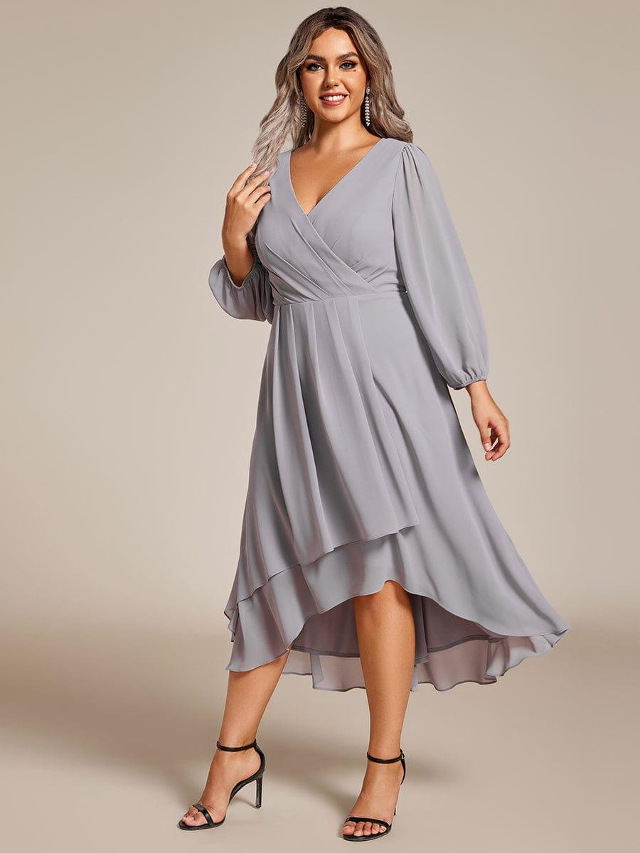 Glitzerndes A-Linien-Abendkleid mit Empire-Taille und langen Laternen?rmeln #farbe_Grau Glitzerndes A-Linien-Abendkleid mit Empire-Taille und langen Laternen?rmeln #farbe_Grau