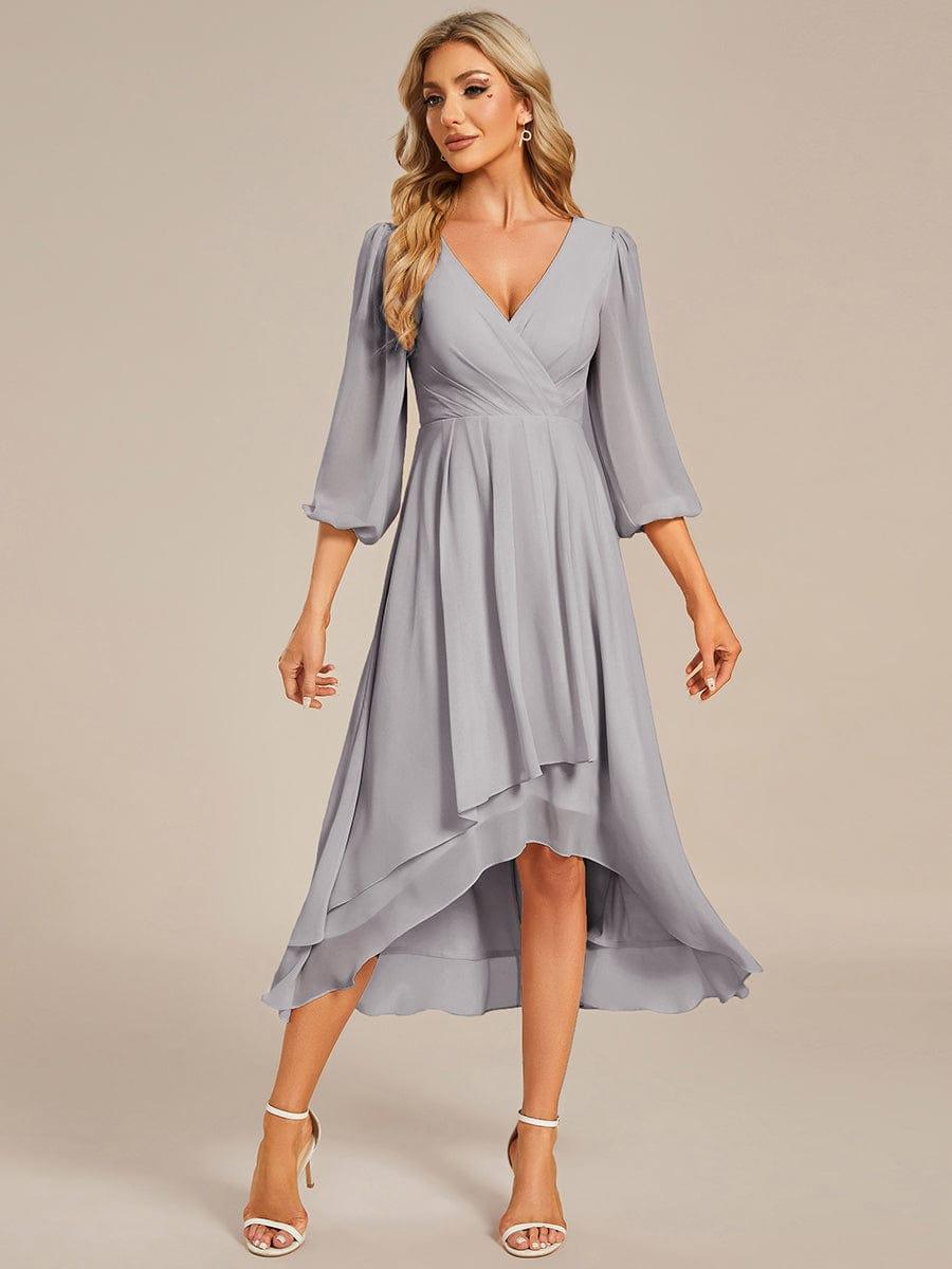 Glitzerndes A-Linien-Abendkleid mit Empire-Taille und langen Laternen?rmeln #farbe_Grau Glitzerndes A-Linien-Abendkleid mit Empire-Taille und langen Laternen?rmeln #farbe_Grau