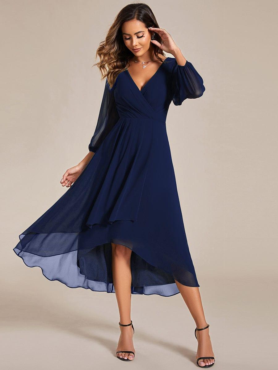 Robe d'invit¨¦ de mariage trap¨¨ze en mousseline fluide ¨¤ encolure ronde et longueur au genou #farbe_Navy Blau Robe d'invit¨¦ de mariage trap¨¨ze en mousseline fluide ¨¤ encolure ronde et longueur au genou #farbe_Navy Blau