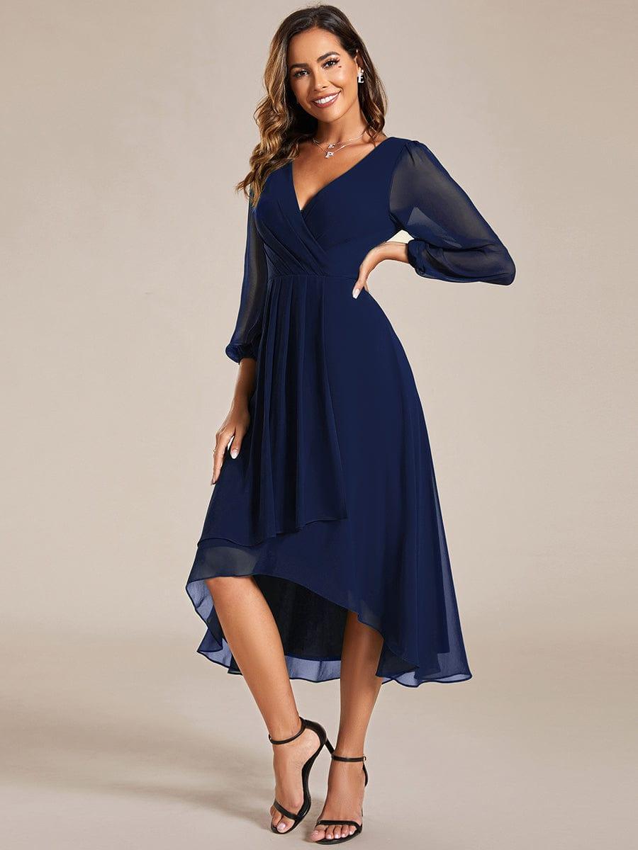 Robe d'invit¨¦ de mariage trap¨¨ze en mousseline fluide ¨¤ encolure ronde et longueur au genou #farbe_Navy Blau Robe d'invit¨¦ de mariage trap¨¨ze en mousseline fluide ¨¤ encolure ronde et longueur au genou #farbe_Navy Blau