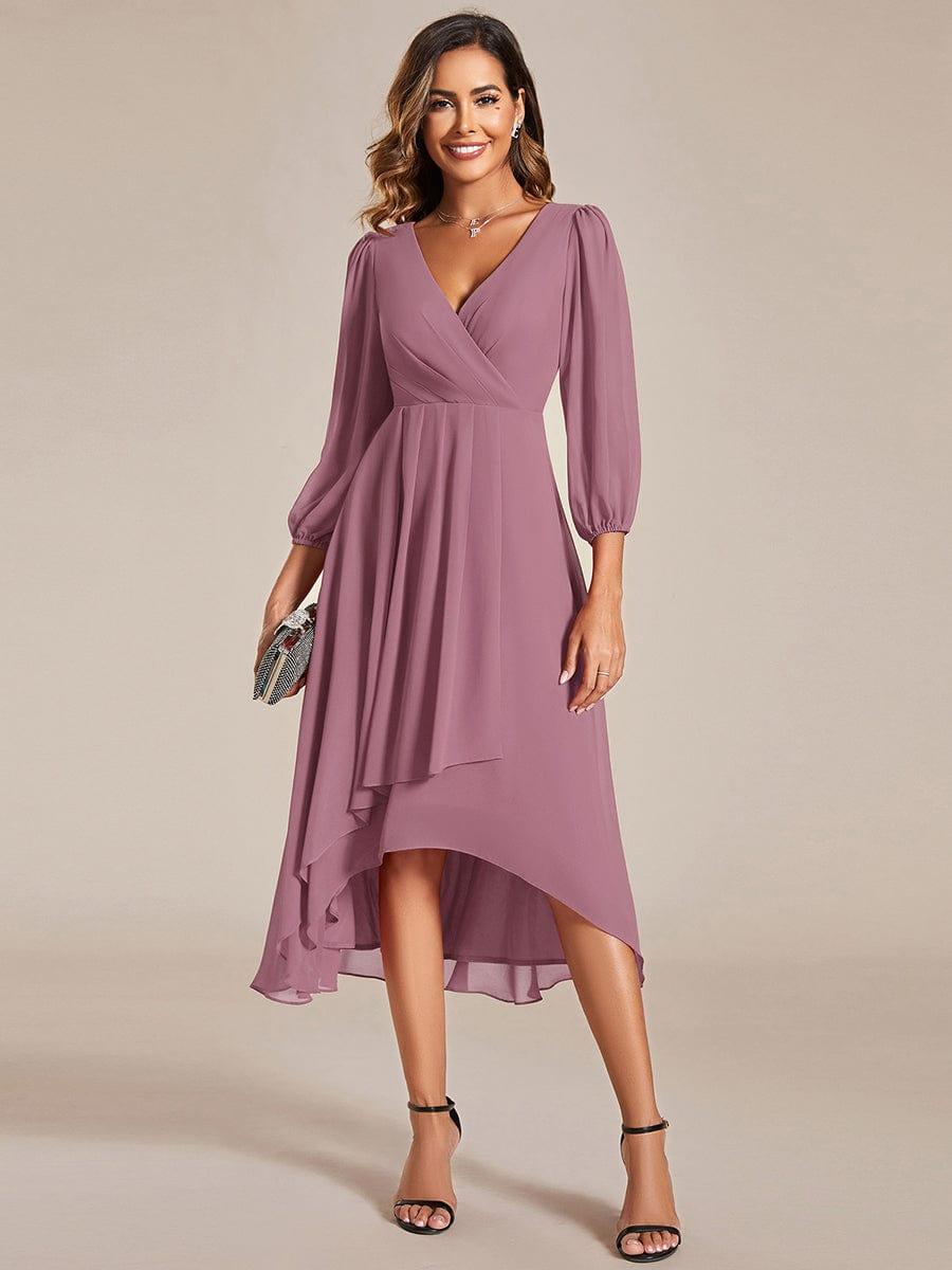 Robe d'invit¨¦ de mariage trap¨¨ze en mousseline fluide ¨¤ encolure ronde et longueur au genou #farbe_Orchid Robe d'invit¨¦ de mariage trap¨¨ze en mousseline fluide ¨¤ encolure ronde et longueur au genou #farbe_Orchid