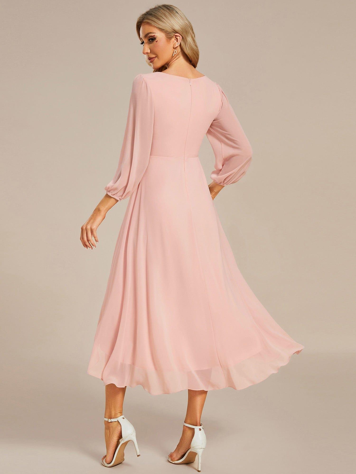 Glitzerndes A-Linien-Abendkleid mit Empire-Taille und langen Laternen?rmeln #farbe_Rosa Glitzerndes A-Linien-Abendkleid mit Empire-Taille und langen Laternen?rmeln #farbe_Rosa