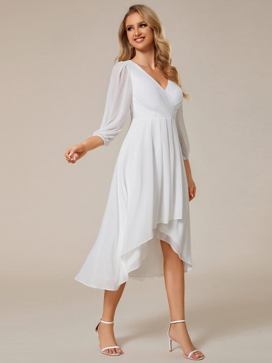 Robe d'invit¨¦ de mariage trap¨¨ze en mousseline fluide ¨¤ encolure ronde et longueur au genou #farbe_Weiss Robe d'invit¨¦ de mariage trap¨¨ze en mousseline fluide ¨¤ encolure ronde et longueur au genou #farbe_Weiss