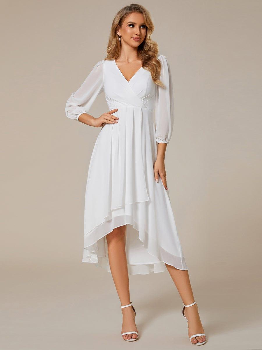 Robe d'invit¨¦ de mariage trap¨¨ze en mousseline fluide ¨¤ encolure ronde et longueur au genou #farbe_Weiss Robe d'invit¨¦ de mariage trap¨¨ze en mousseline fluide ¨¤ encolure ronde et longueur au genou #farbe_Weiss
