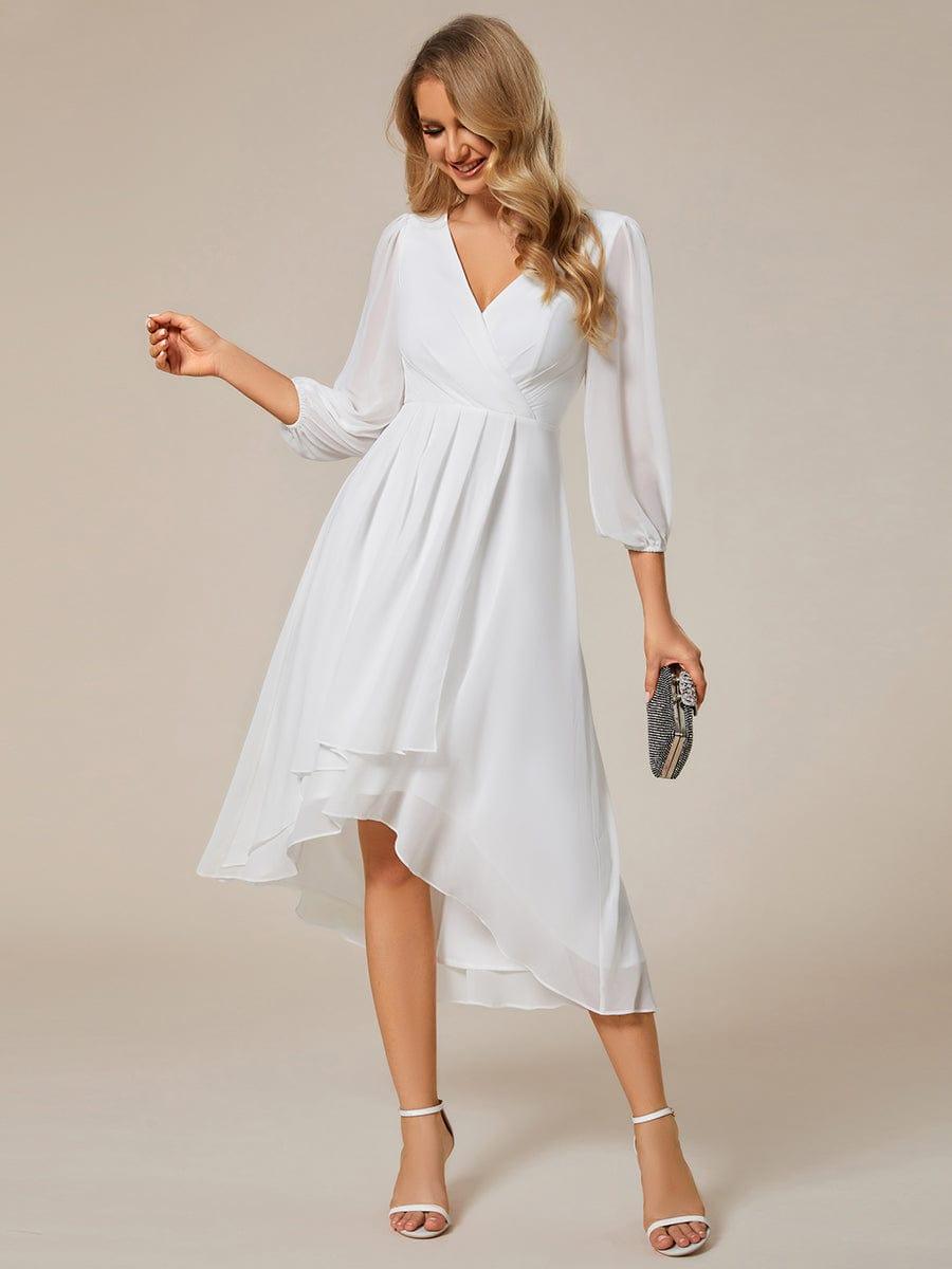 Robe d'invit¨¦ de mariage trap¨¨ze en mousseline fluide ¨¤ encolure ronde et longueur au genou #farbe_Weiss Robe d'invit¨¦ de mariage trap¨¨ze en mousseline fluide ¨¤ encolure ronde et longueur au genou #farbe_Weiss